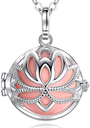 EUDORA Harmony Ball Collier bola de Grossesse Pendentif Lotus Yoga avec Musique souhaitant Carillon Balle pour Femme mère bébé Beau Cadeau de Bijoux, chaîne de 114 cm et 76 cm