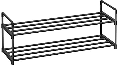 SONGMICS Schuhregal 2 Ebenen, Schuhständer Metall, Schuhaufbewahrung, Schuh-Organizer, aufrecht oder umgedreht, für 12-15 Paar Schuhe, stapelbar, Flur, 30 x 92 x 34 cm, schwarz LSA12BKV2