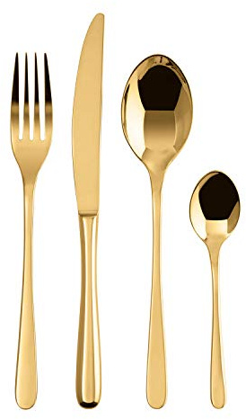 Sambonet 52553G81 - Taste Golden Besteck Set 24 Teile 6 x Gabeln, Messer, Esslöffel, Teelöffel, 6 Personen, Spülmaschinenfest, Edelstahl, Gold