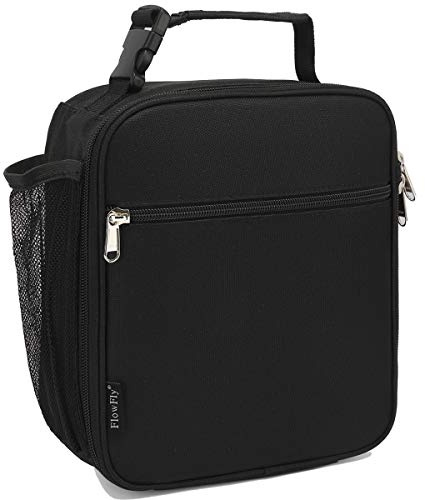 FlowFly Kids Lunch Box Insulated Letter Print Soft Bag Mini Cooler Back to School Thermal Meal Tote Kit for Girls, Boys, Black