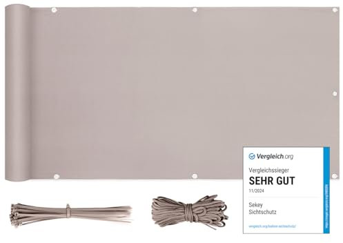 Sekey Pantalla para Balcón Jardín Protección de Privacidad Opaca Polyster, Protección UV, Resistente al Viento, se Puede Cortar, con Cuerda y Bridas 90 x 600cm, Gris Pardo