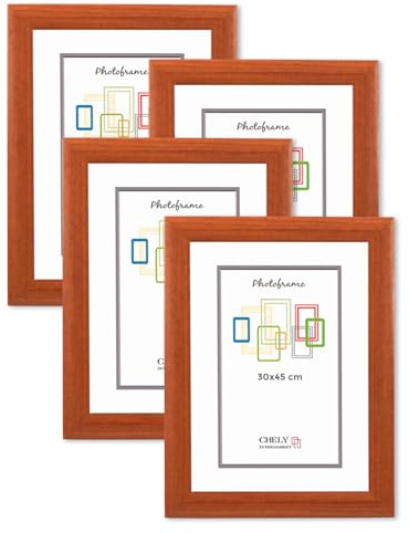CHELY INTERMARKET MOD257 Marco Fotos Pared 30X45Cm Cerezo Pack 4 Unidades Madera Elegante Marcos Para Cuadros Marcos Fotos Grandes Marcos Pared Hogar Oficina Diploma Certificados Decoracion Interior