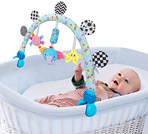 Caterbee Travel Arch Bassinet Mobile Toys for Infant & Toddlers,Clip on Stroller Toy Crib Accessory & Pram Activity Bar Toy for Indoor and Outdoor (Elephant)