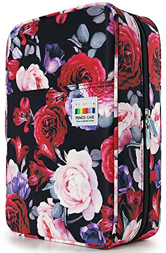 YOUSHARES 300 Slots Trousse à Crayon de Couleur - Etui à Crayon à Quatre Couches en Tissu Oxford pour Adults,Artists (Rouge)