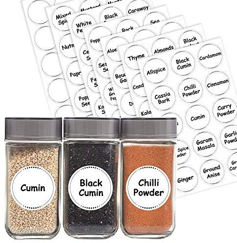 Pack of 105 White Spice Labels Stickers for Jars for Containers (38 mm) Waterproof Spice Labels for Small Jars Spice Jar Labels Pre Printed for Seeds Bottles and Pantry Storage Packwith®