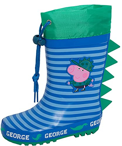 Peppa Pig Stivali di gomma George Pig con cordoncino per bambini, Wellington Dino, verdi, taglia 9 UK bambino/EU 27.