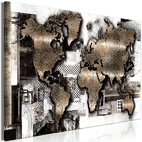 B&D XXL - Wandbilder XXL Weltkarte 120x80 cm 1 tlg - Wand Deko Vlies Leinwand Bilder Groß Wanddeko Wohnzimmer Schlafzimmer Kunstdrucke - Abstrakt Kontinente Landkarte World Map Textur