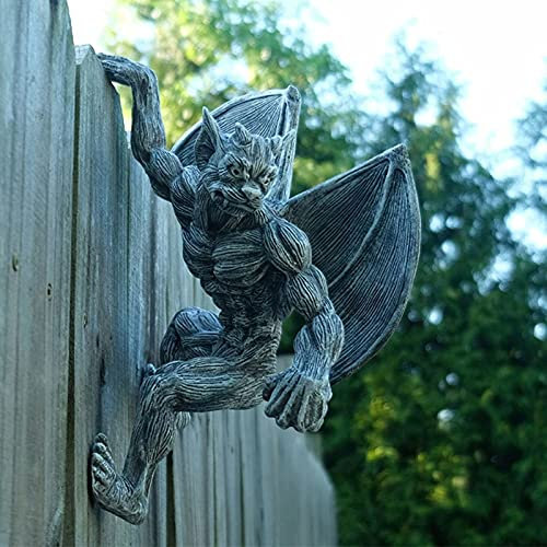 LIUSHI Clôture de Jardin Décoratif - Gargouille Statue Exterieur - Sculptures Décoratives Suspendre en Résine - Gothique Décoration pour Terrasse Porche, 20×20×15cm