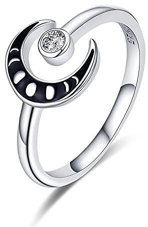 Mond Ring 925 Sterling Silber Halbmond Phasenring Verstellbarer Offen Ring Schmuck Geschenke für Damen Frauen Mädchen