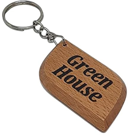 S M Gift Shop Greenhouse Engraved Wooden Keyring Keychain Key Tag Fob