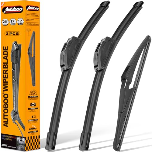 AUTOBOO 26+17 Windshield Wipers with 12 Rear Wiper Blade Replacement for Nissan Rogue Pathfinder 2013 2014 2015 2016 2017 2018 2019 2020 2021 2022 2023-2025 -Original Factory Quality (Pack of 3)