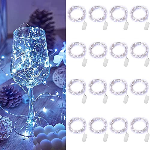 16 Stück 1M 10 LEDs Mini LED Lichterkette Batterie – Kaltweiß | Wasserdichte Kupferdraht Lichterkette. für Party, Garten, Weihnachten, Hochzeit, Halloween Deko. Batteriebetrieben, flexibel