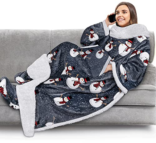 PAVILIA Fleecedecke mit Ärmeln, Fußtaschen für Damen, Herren, Erwachsene, Plüschdecke, Überwurf, warme Decke, gemütliches Geschenk