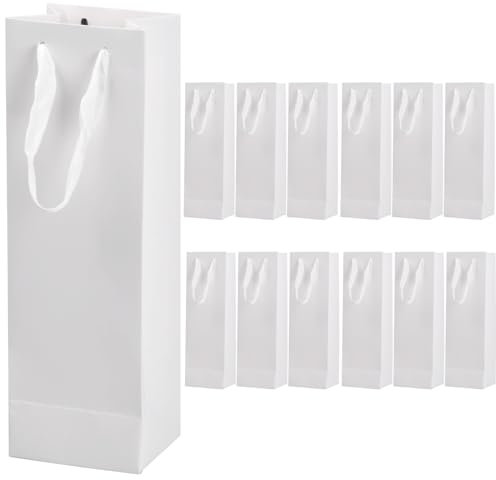 Catime 12 Stück Kraftpapier Wein Taschen, Champagner Geschenktüten Weinflaschen Verpackung mit Seilgriffen, Einzelne Weintragetasche Flaschentüten Weintasche für Weihnachten Partys Jubiläum (Weiß)