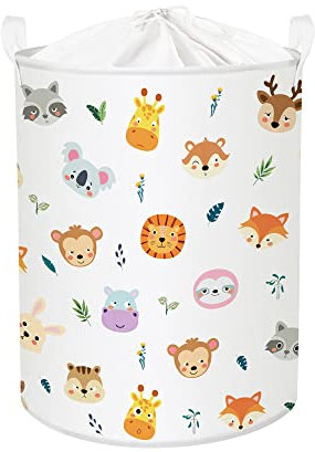 Clastyle 45L Groß Cartoon Tier Kinder Wäschekorb mit Deckel für Jungen Mädchen Löwe Koala Fuch Kleidung Spielzeug Aufbewahrungskorb für Kinderzimmer Bad