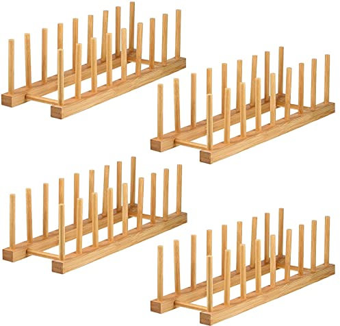 Piatto da 4 pacchetti di legno in legno 8 slot Porta piastra portasella di bambù tagliere in legno tasso di taglio portavalo portabricchini organizzatore di armadietti da cucina per piastra / tazza