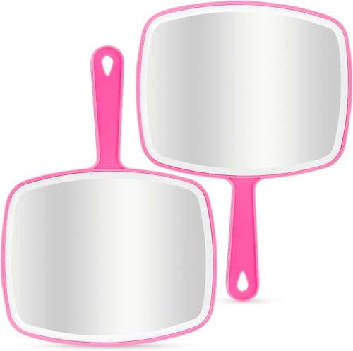 DVHOK 2 Stück Handspiegel, 26.4 x 18.8 cmTragbarer Handspiegel mit Loch zum Aufhängen im Griff, Rosa