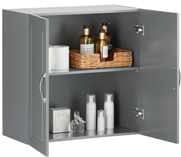 SoBuy Pensile Bagno Sospeso Mobiletto da Parete con Ripiano Regolabile e Anta Armadietto Salvaspazio per Bagno, Cucina o Lavanderia Grigio 60x30x60 cm FRG231-DG