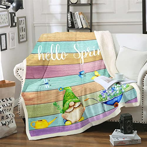 Frühlingsgarten Decke 150x200 Jungen Mädchen,Niedliche Bauernhof Zwerge Decke Werfen Kinder Schmetterling Blumen Botanisch Fleece Decke Bunte Scheunentür Fuzzy Decke Rustikal Bauernhof Zimmer Dekor