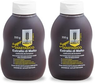 Malto Attivo, Box da 2 pezzi di Super Diastasico 350g, Estratto di Malto ad Elevato Potere Diastasico, Malto d’Orzo e Mais Ideale per Panificazione, 12.000 Unità Pollak, Made In Italy.