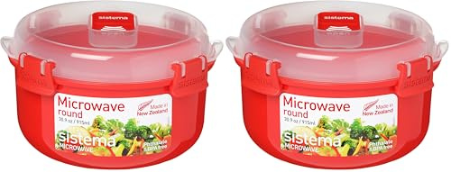 Sistema polypropylene round microwave 0.915 kitchen container,Red (Pack of 2)