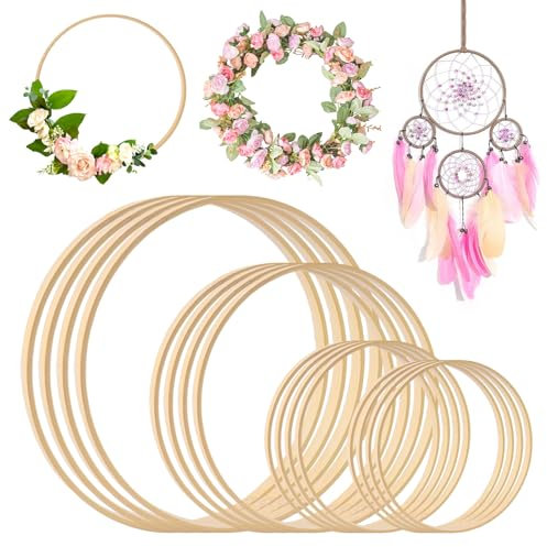 16 Stück Bambus Floral Hoop, Ringe zum Basteln 4 Größen 8/10/15/20 Makramee Ringe, Holzringe zum Basteln, Holz Bambus Blumenkranz für DIY Traumfänger Hochzeitskranz Dekor und Wandbehang Handwerk