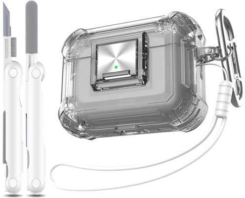 RFUNGUANGO Compatibile con custodia AirPods Pro 2/1 generazione (2023/2022/2019) con serratura, custodia trasparente, morbida, trasparente, antiurto in qualità militare con kit di pulizia, nero