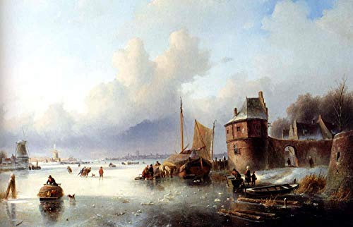 Dipinti su tela - 23 famosi dipinti ad olio d'arte - Un paesaggio invernale con numerosi pattinatori su un corso d'acqua congelato Jan Spohler ruscello -04, £70- £1500 Dipinti a mano da insegnanti