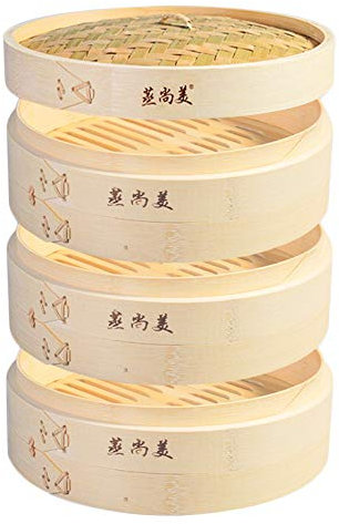 ANSNOW Kitchen Bamboo Steamer Basket for Asian Cooking Buns Dumplings Vegetables Fish Rice/3 Tier/12