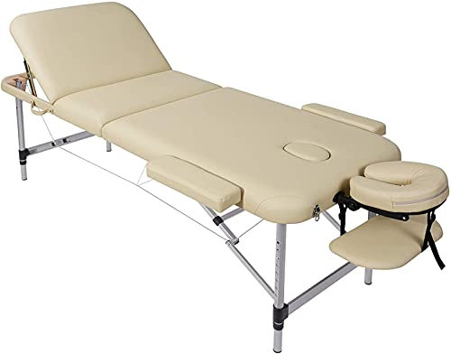 CAFIEDR 3-teiliger Massagetisch mit Aluminiumbeinen, Faltbarer und tragbarer Beauty-Tisch, Gesichts-SPA-Bett, mit Gesichtsloch, Tragetasche, Verstellbarer Rückenlehne