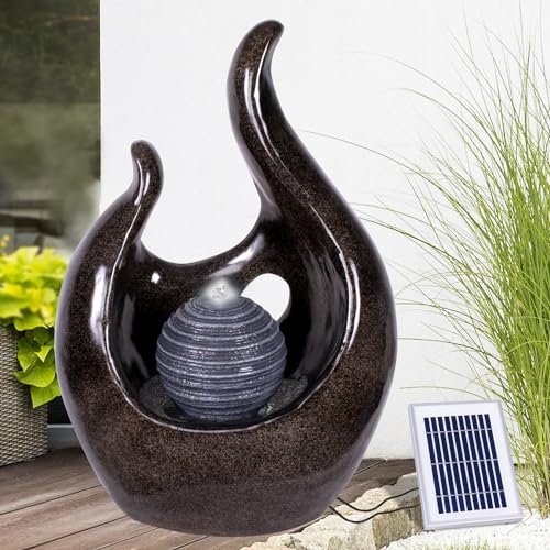 Fontana solare da giardino, fontana decorativa a energia solare, a cascata, da giardino, per terrazza, balcone (fontana solare con batteria agli ioni di litio, luce LED)