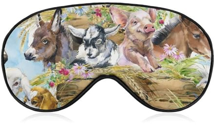 Weicher Augenschutz für die Nacht, bequeme Schlafaugenmaske für Flugzeugreisen, Yoga, Nickerchen, kompatibel mit Aquarelltieren, süßen Haustieren, Cartoon-Bauernhof, Huhn, Hund, Ente, Esel, Kätzchen,