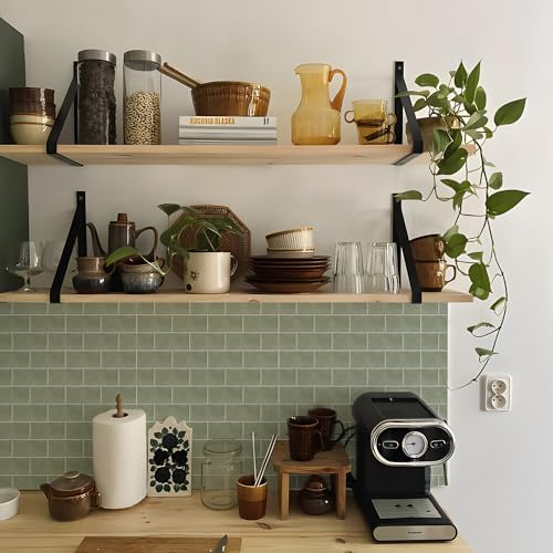 Alwayspon Tile Sticker, 25PcsX15cm/6inch Sage Green Brick Self Adhesive Stick on Tiles Transfer Sticker for Bathroom Kitchen, Splashback, Peel and Stick Vinyl Floor Wall Tiles Sticker