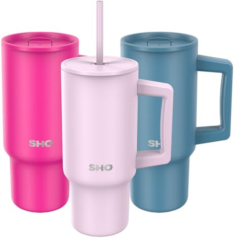 SHO XL Tumbler Insulated Stainless Steel (Pale Lavender, 900ml) | 2 Lids - Straw & Slider, Splash-Proof, Comfort Handle, 12H Hot, 24H Cold, BPA-Free