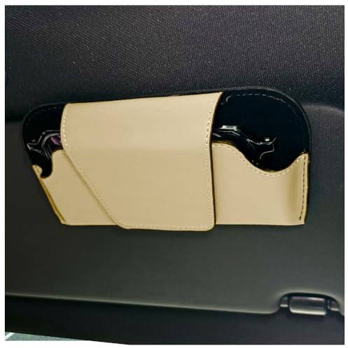 GTLM Magnetico Porta Occhiali Auto,Pelle Morbida Portaocchiali Auto per La Visiera dell'Auto,Universale Porta Occhiali da Auto Accessori Auto Interno per Auto Camion SUV Camper (Beige)