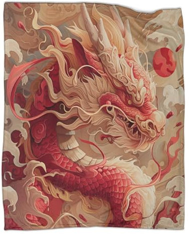Chinese Drache Kuscheldecke 40x50inch(100x130cm),weich & Warm,extra Flauschig Als Sofadecke Mythisches Wesen Wohndecke Yogadecke Tagesdecke,Plüsch Sofaüberwurf