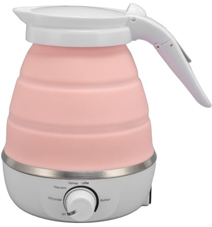 Bouilloire électrique Pliable 850W en Silicone, Portable, Mise Hors Tension Automatique, Eau Chaude pour Voyage (Rose)