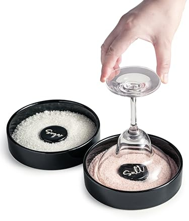 Zoeeker Bar Glass Rimmer for Margarita and Cocktail, Ceramic Salt Rimmer | Margarita Sugar Salt Container Home Bar Accessories Bartender Kit Tools for Cocktails Home Bar Accessories Set of 2, Black