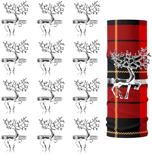 12 Stück Rentier Serviettenringe, Silber - Serviettenringe für Weihnachten, Hochzeit, Party & Thanksgiving