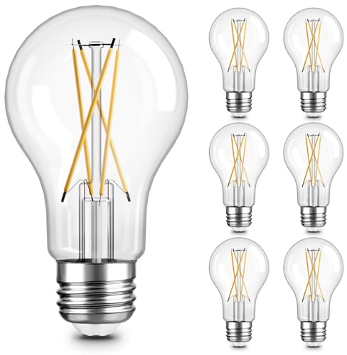 TJOY 6 Pack A19 Vintage LED Edison Bulbs, Dimmable Light Bulb 60W Equivalent, High Brightness 2700K Warm White, 8W E26 Standard Base, 800Lumens, CRI80+, Clear Glass Filament Bulb for Home, Farmhouse