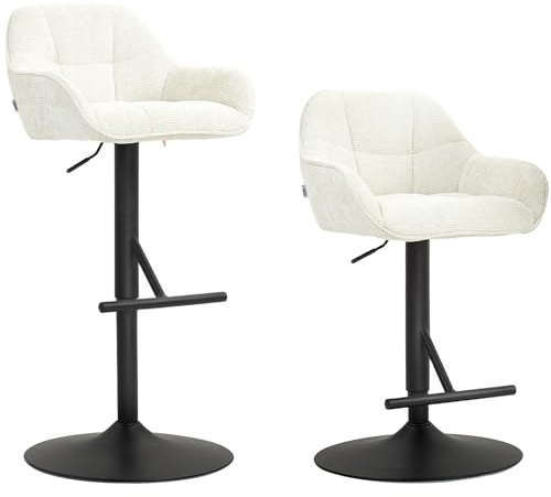 HOMCOM Lot de 2 Tabourets de Bar Hauteur Réglable Crème