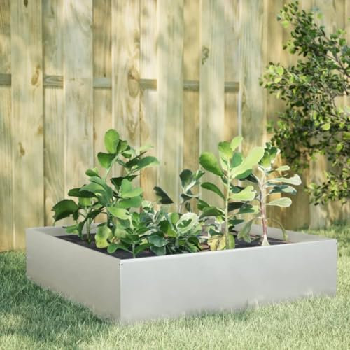 Xichuzi Hochbeet 100x100x25 cm Edelstahl, Palettenrahmen, Hochteich, Gemüsebeet, Kräuterregal Balkon, Blumenbeet, Kräuterspirale, Tomatenbeet, Pflanzhochbeet - 851035
