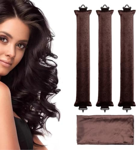 Locken ohne Hitze (3 Stück), Lockenwickler über Nacht, Lockenwickler zum Ausschlafen, Für Alle Haartypen, DIY Heatless Curls Band Frisurenset, Langes Mittleres Haa, Braun