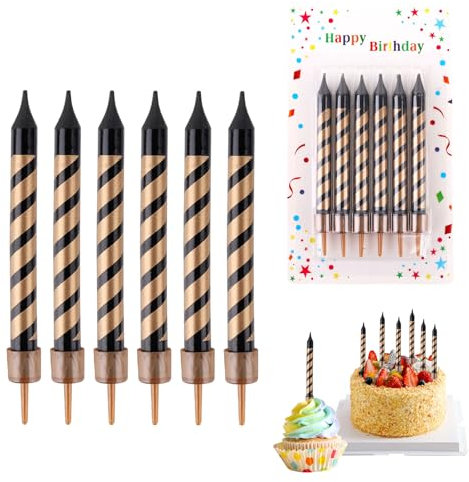36 Stück Kerzen Geburtstag Schwarzes Gold, 9cm Große Skinny Geburtstagskerzen, Dünne Lange Geburtstagskerzen, Kuchenkerzen mit Halter, Dekoration Cupcake Kerzen für Hochzeiten Weihnachten Party