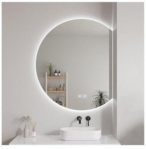 Specchio da bagno a mezzaluna illuminato a LED con antiappannamento e interruttore touch in 3 colori, montaggio a parete, per arredamento moderno del bagno (50,5 cm)