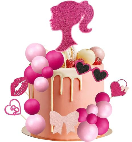 35 PCS Pink Girls Cupcake Toppers, Pink Girls Cake Topper,Princess Birthday Cake Decoration, Glitter Cupcake Decoration, Mini Cake Insert Toppers for Girl Birthday Party Supplies