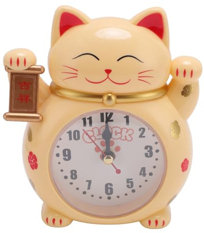 TOPINCN Schreibtischuhr, Glückskatzenuhr, Schüler, Kinderwecker, Kunststoff, Niedlicher Cartoon, Gute Glückskatzenuhr für Zuhause, Büro, Zimmer, Kawaii-Wecker, Reiseuhr, Heimdekoration