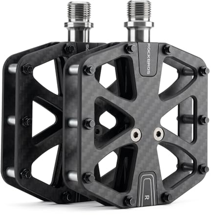 ROCKBROS Carbon-Fahrradpedale mit 3 abgedichteten Lagern | Leichte Plattformpedale mit rutschfesten Aluminium-Pins, 9/16-Gewinde und breiter Trittfläche für MTB, Gravel und Rennrad