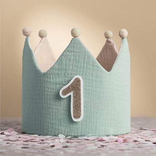Little Goods Geburtstagskrone für Kinder - wendbare Musselin-Stoffkrone mit Zahlen 0-9 für Jungen und Mädchen in Pastell - Dunkelbeige - Hellbeige - Beige und warmen Tönen