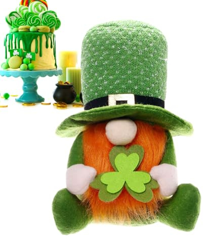 Generisk St Patricks Gnomes plysch, irländsk kobold ansiktslös dvärgstegstablettdekor med grön shamkjol, irländsk kobold samlarfigurer för nivåbricka – bordskamin – öppen spis